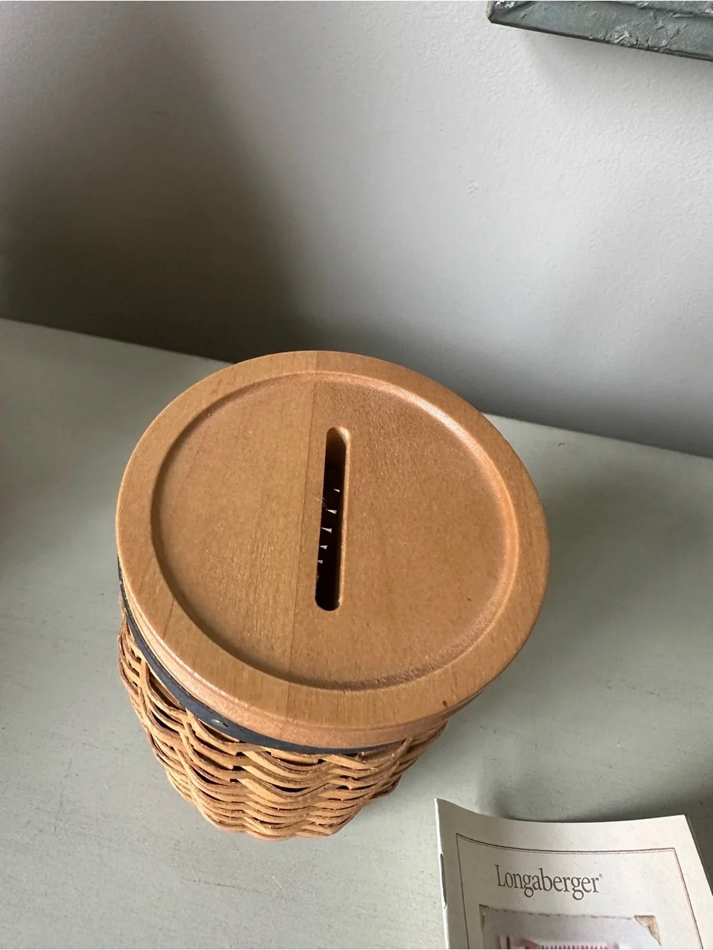 Vintage longaberger blue ribbon coin bank basket